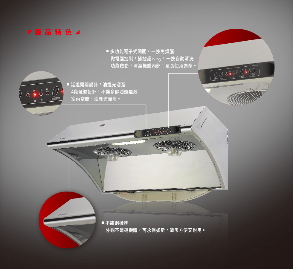 水洗＋電熱除油排油煙機 | RH-7033 / 8033 / 9033